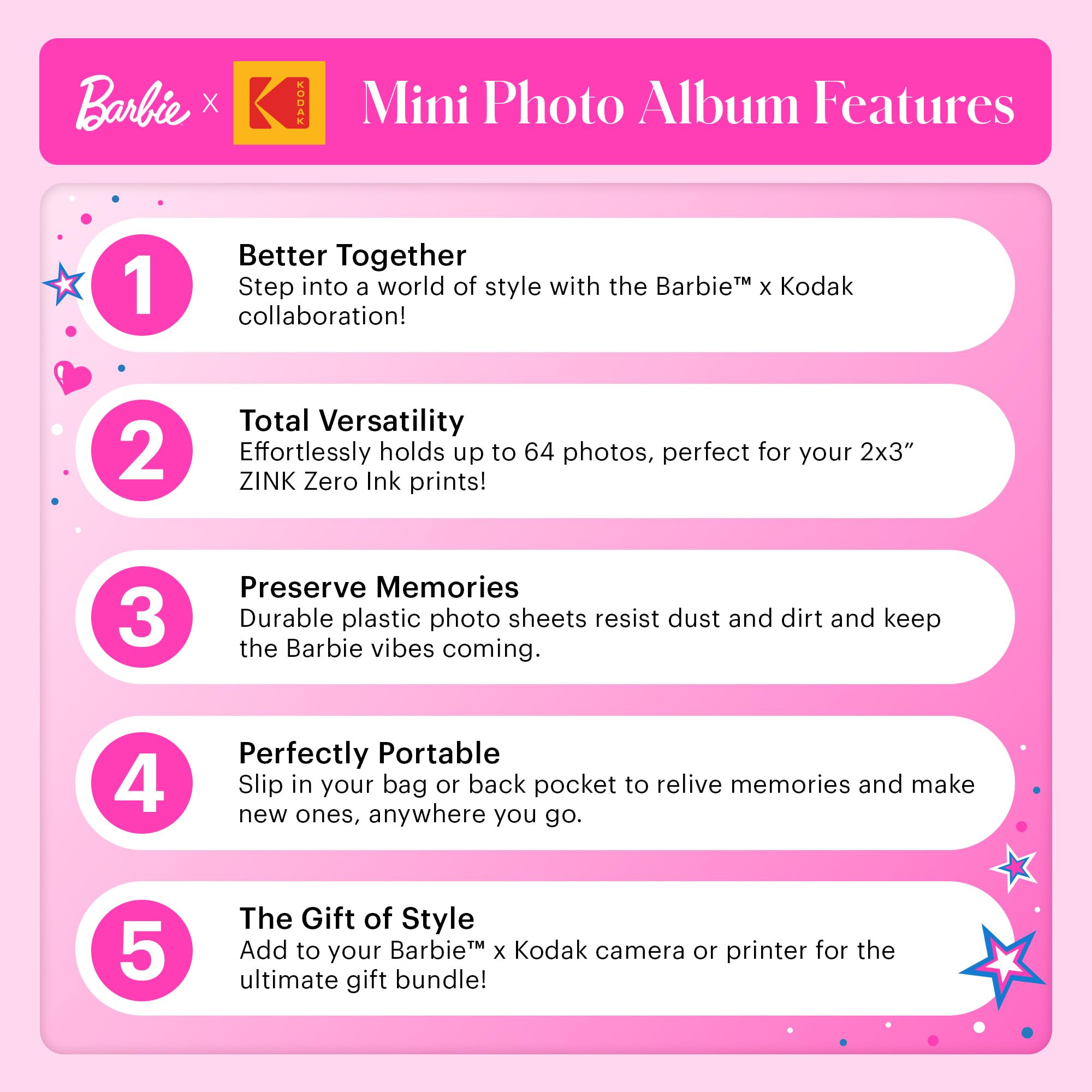Foto 5 pulgar | Álbum De Fotos Kodak X Barbie 64 Fotos De 2 X 3 Pulgadas Para Papel Zink - Venta Internacional.