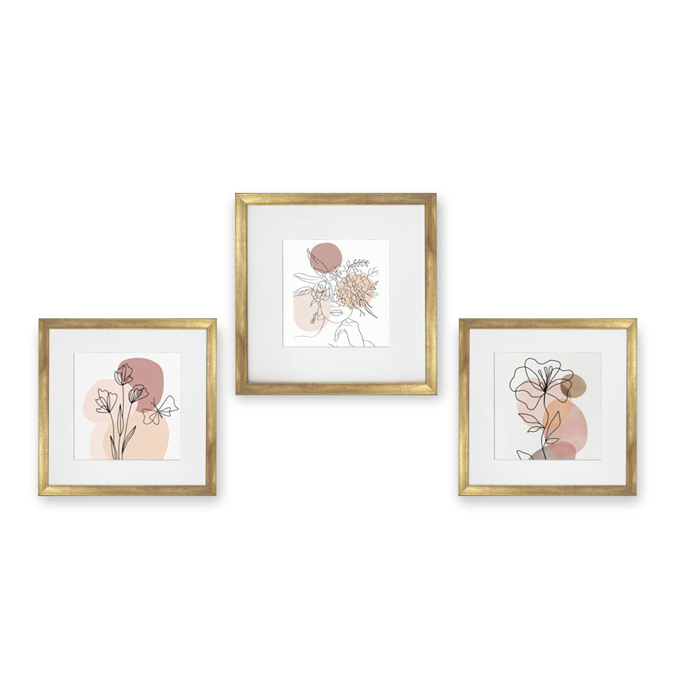 Foto 1 | Set de 3 Marcos para Fotografías Paspartú Frames Marco Dorado con Cristal