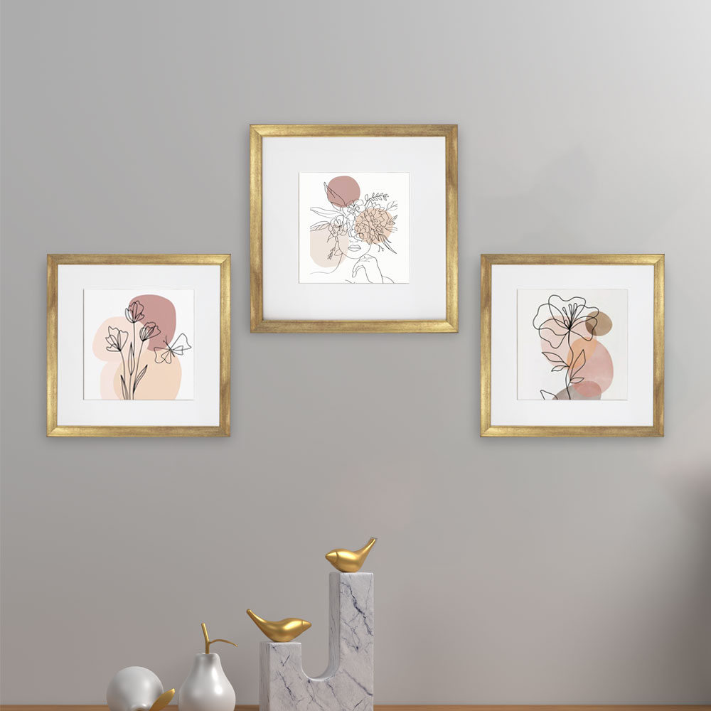 Foto 2 | Set de 3 Marcos para Fotografías Paspartú Frames Marco Dorado con Cristal