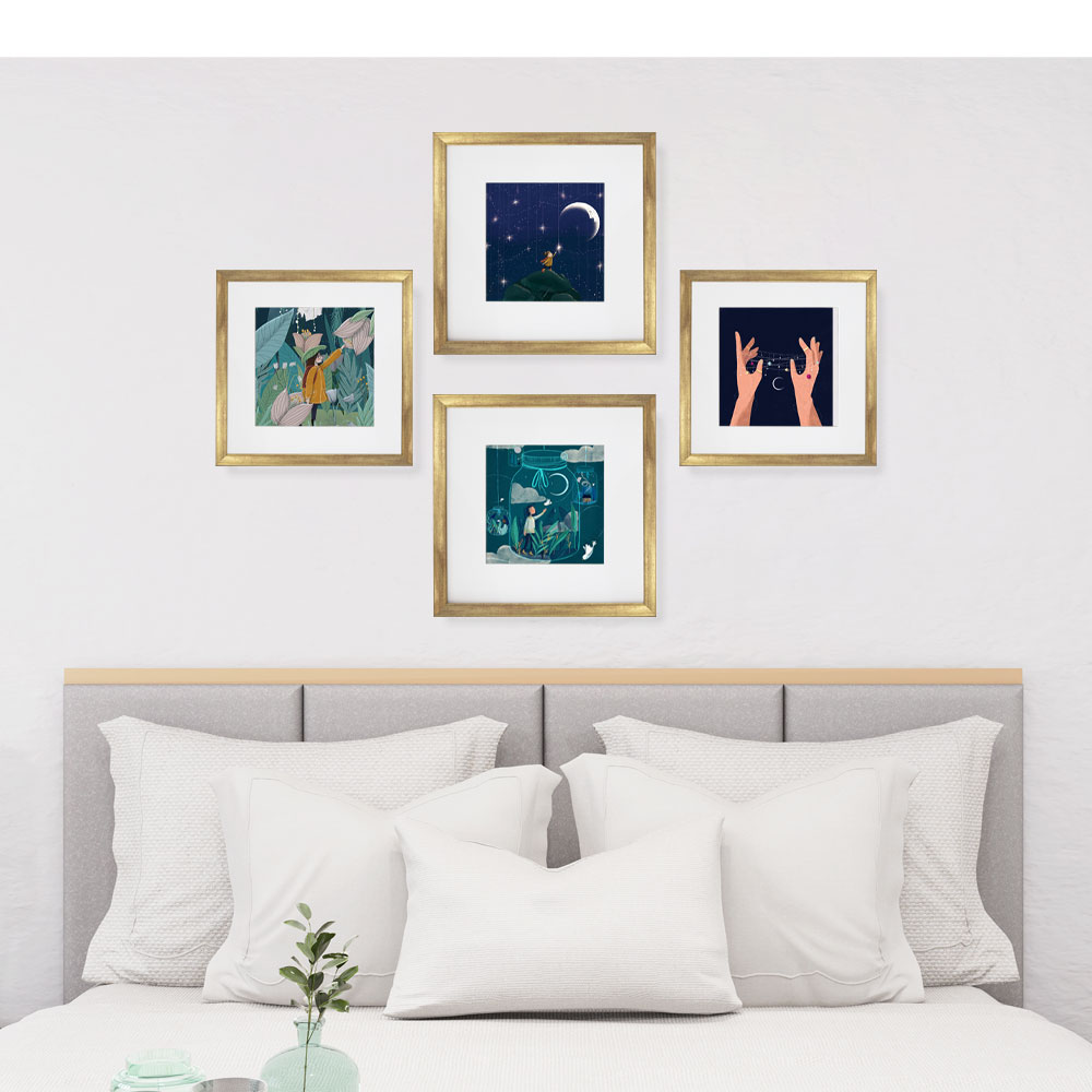 Foto 4 pulgar | Set de 4 Marcos para Fotografías Paspartú Frames Marco Dorado con Cristal