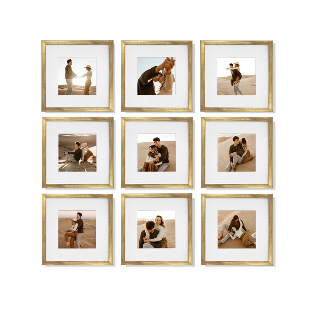 Foto 2 pulgar | Set de 9 Marcos para Fotografías Paspartú Frames Marco Dorado con Cristal
