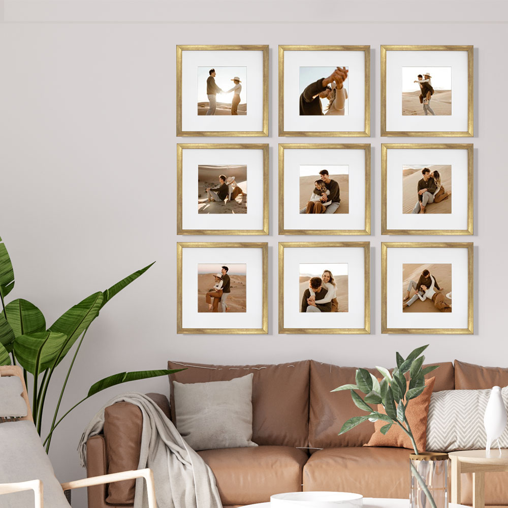 Foto 3 pulgar | Set de 9 Marcos para Fotografías Paspartú Frames Marco Dorado con Cristal