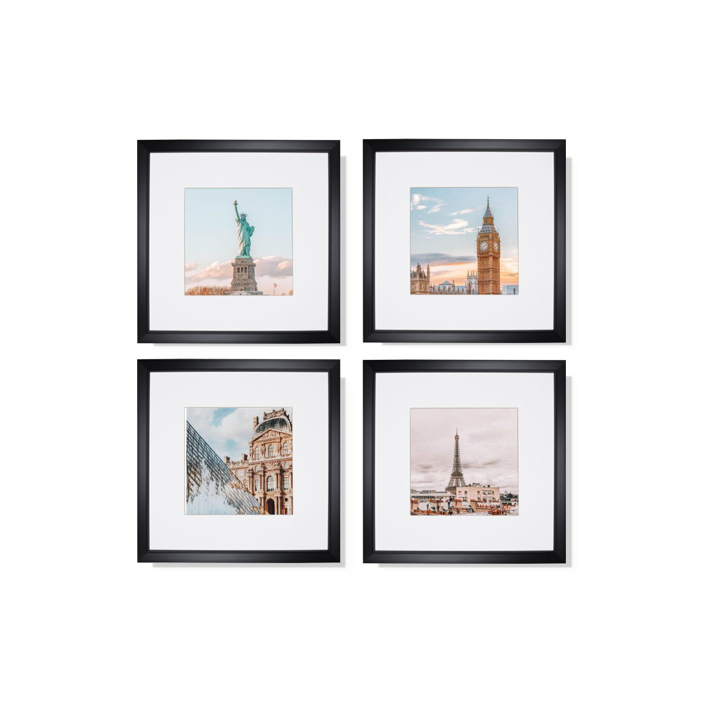 Foto 1 | Set de 4 Marcos para Fotografías Paspartú Frames Marco Negro con Cristal