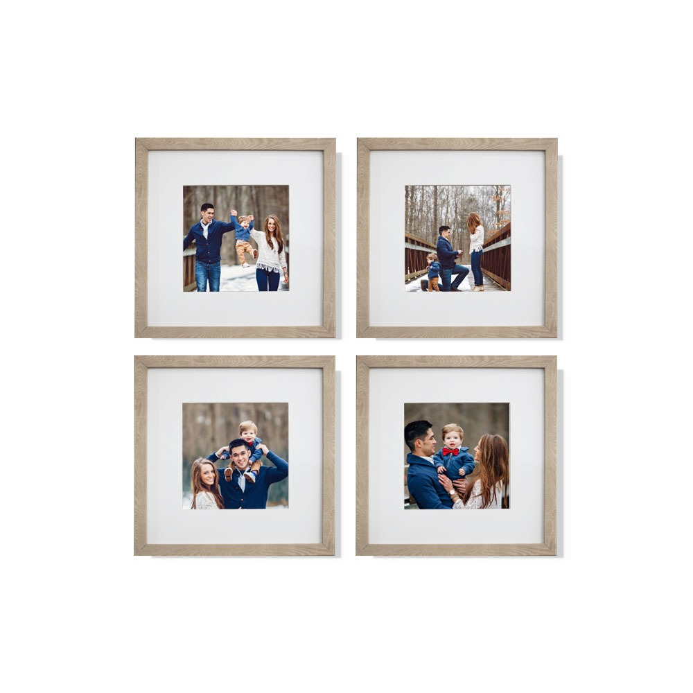 Set de 4 Marcos para Fotografías Paspartú Frames Marco color Maple con Cristal