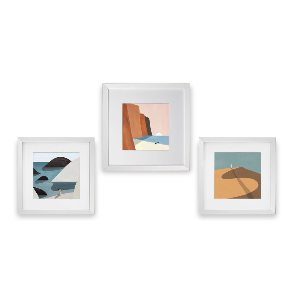 Set de 3 Marcos para Fotografías Paspartú Frames Marco Blanco con Cristal