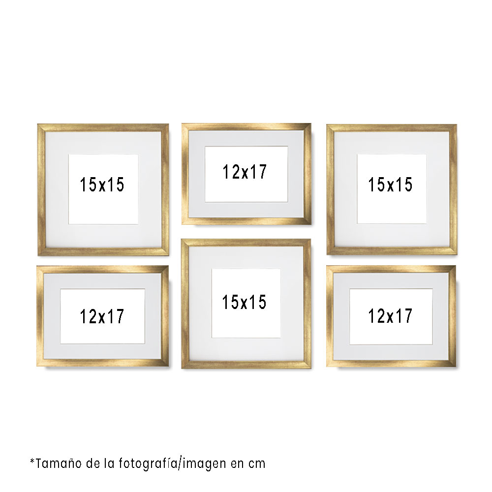 Foto 2 | Set de 6 Marcos para Fotografías Paspartú Frames Marco Dorado con Cristal