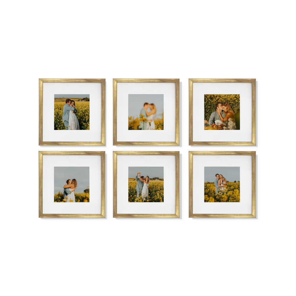 Set de 6 Marcos para Fotografías Paspartú Frames Marco Dorado con Cristal