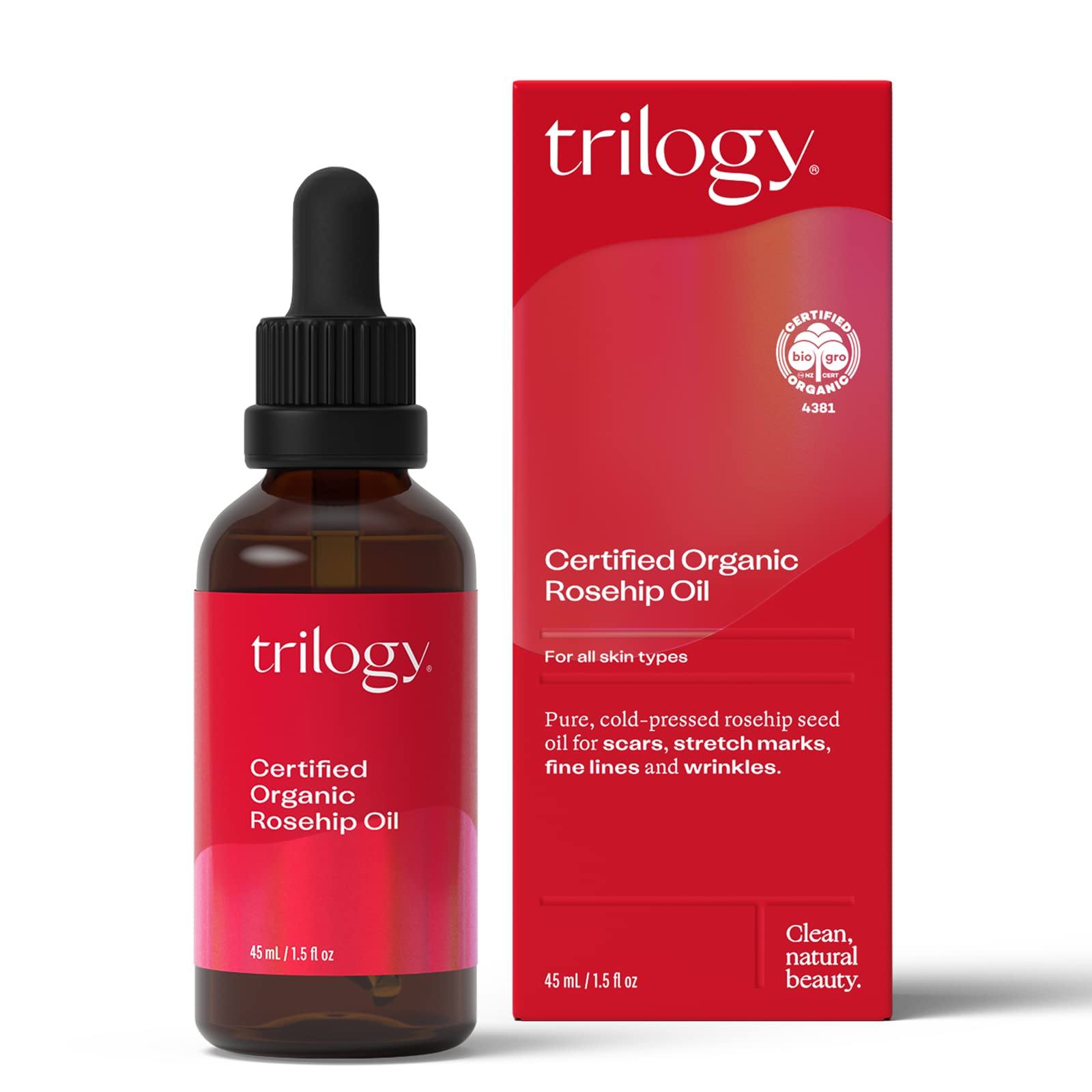 Aceite de Rosa Mosqueta Certificado Orgánico Trilogy 45 ml - Venta Internacional