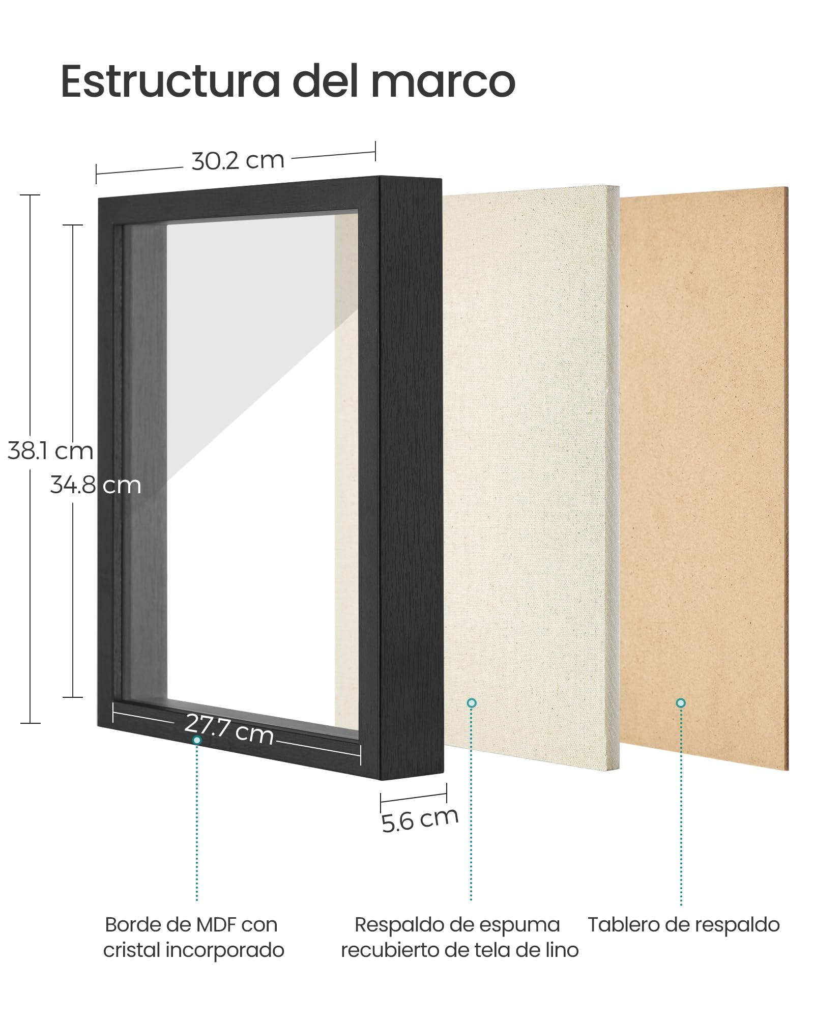 Foto 5 | Marco de Fotos Songmics Negro 38 x 30.3 cm con 10 Alfileres y Panel de Cristal