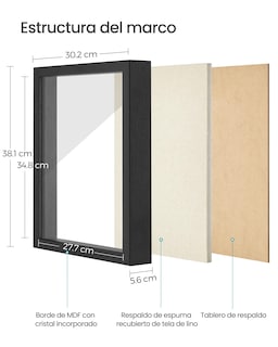 Foto 5 | Marco de Fotos Songmics Negro 38 x 30.3 cm con 10 Alfileres y Panel de Cristal