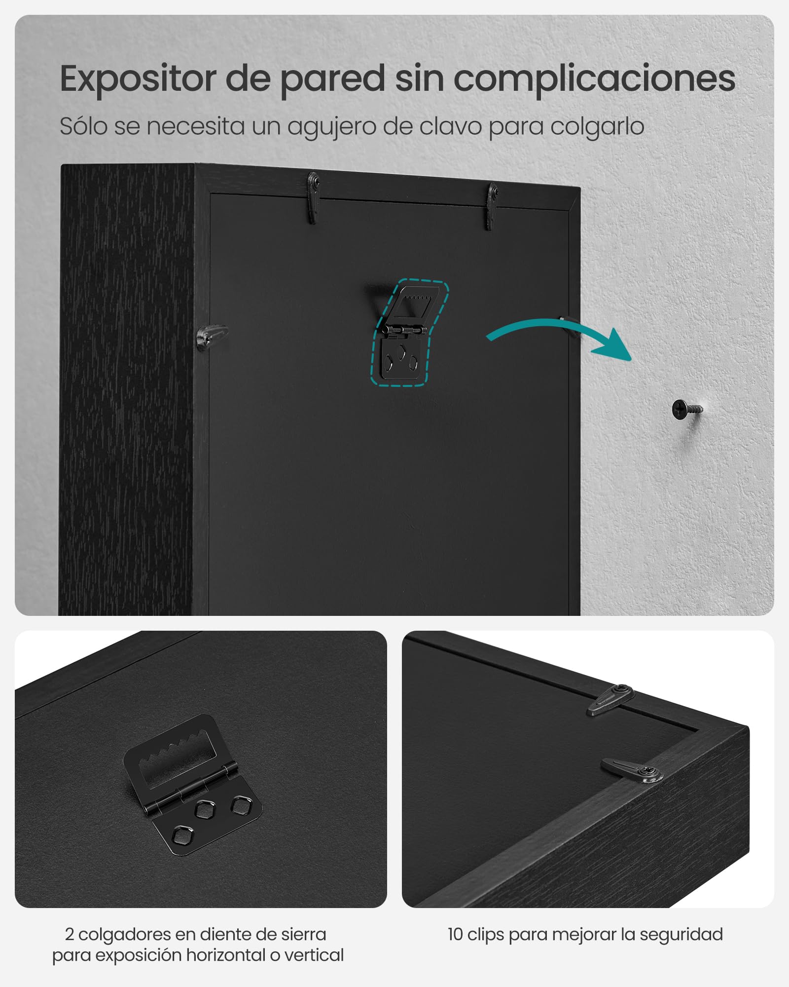 Foto 7 pulgar | Marco de Fotos Songmics Negro 38 x 30.3 cm con 10 Alfileres y Panel de Cristal
