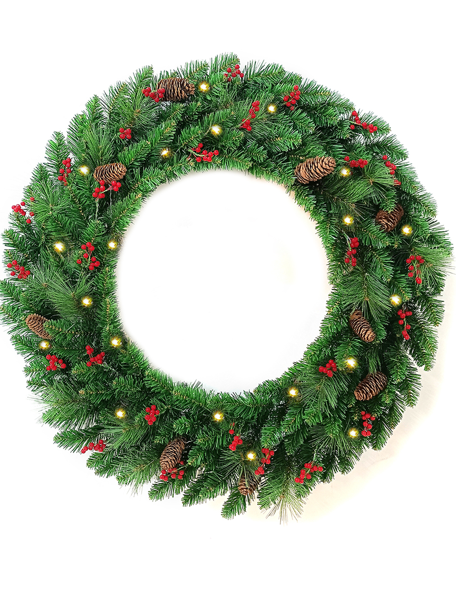 Foto 1 | Corona De Navidad 80 Cm Con Luces Led Con Cerezas Y Piñas Artego