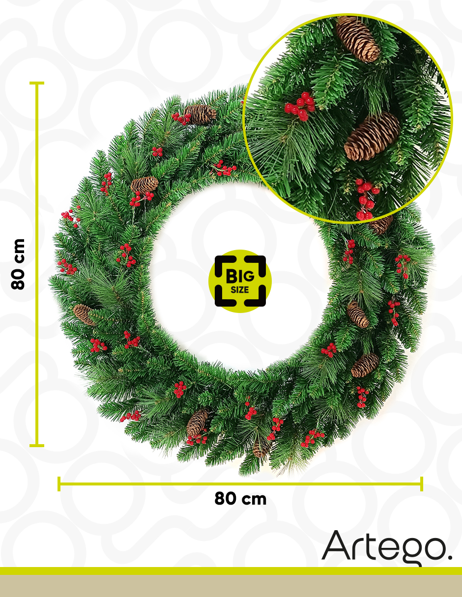 Foto 4 | Corona De Navidad 80 Cm Con Luces Led Con Cerezas Y Piñas Artego