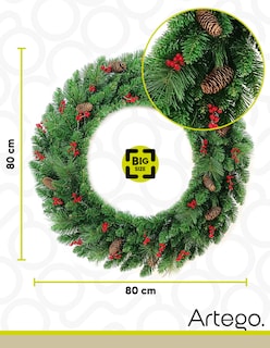 Foto 4 | Corona De Navidad 80 Cm Con Luces Led Con Cerezas Y Piñas Artego