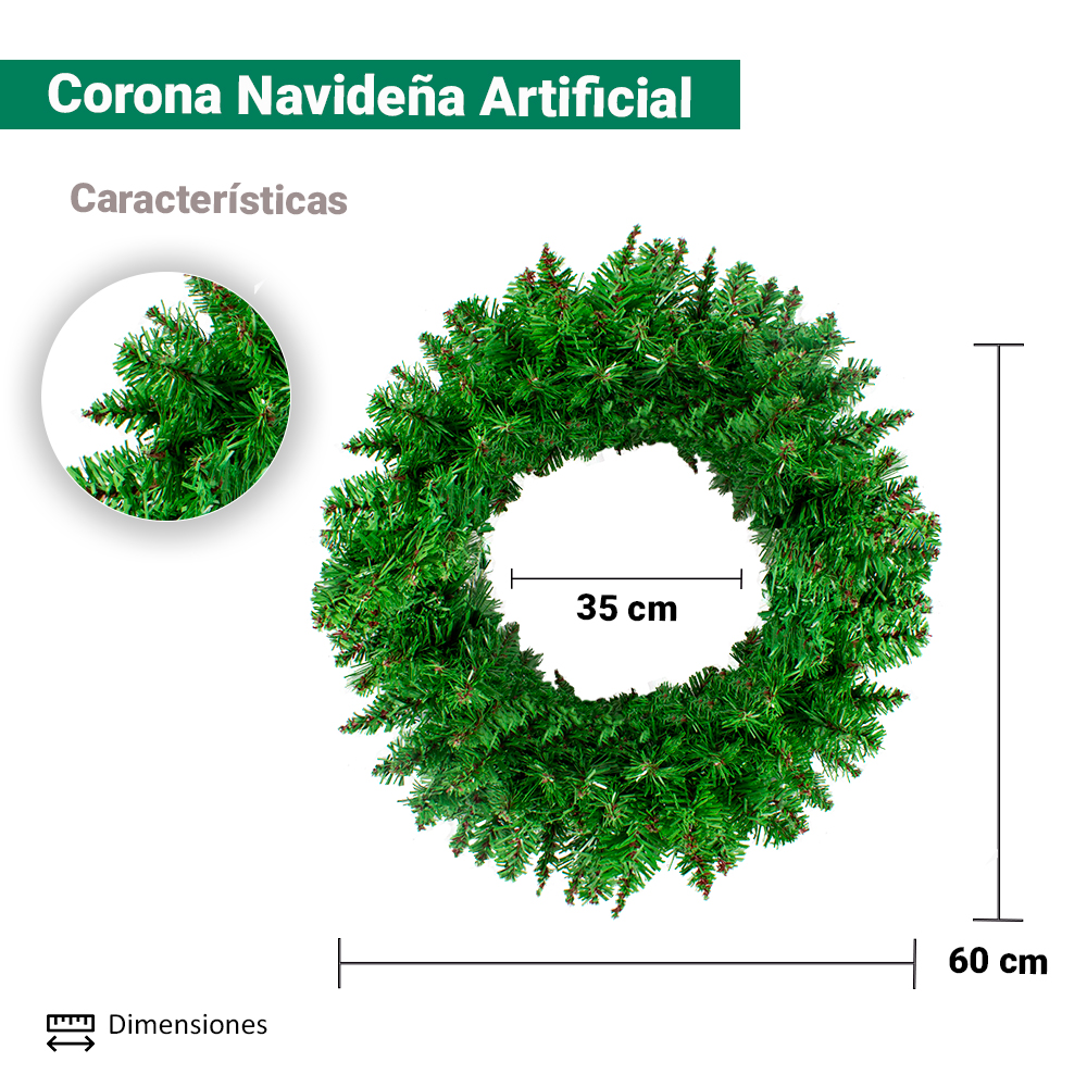 Foto 3 pulgar | Corona Navideña Importadora La Merced color Verde 60 cm