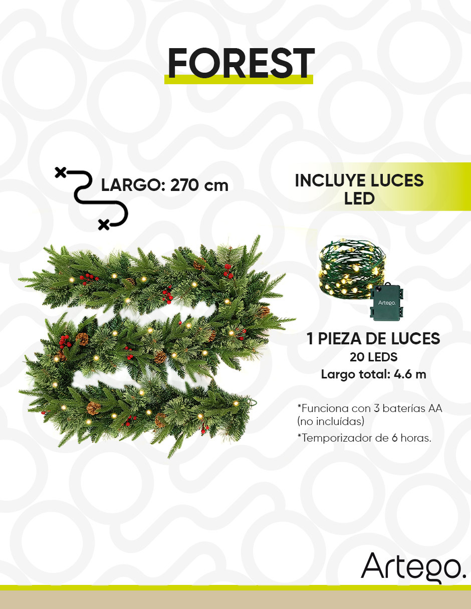 Foto 5 pulgar | Guirnalda de Navidad con Luces Led Forest Artego con Largo de 270 cm