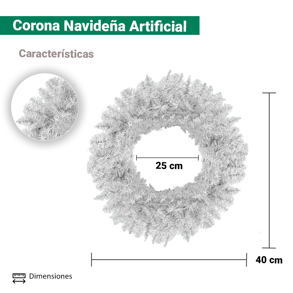 Foto 2 | Corona Navideña Artificial Importadora La Merced 40 cm Diámetro Blanca