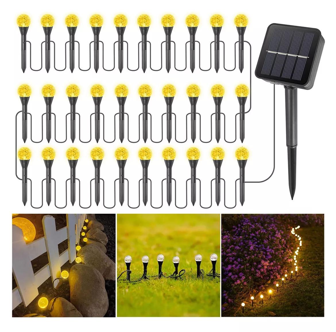 Foto 3 pulgar | Guirnalda De Luces Solar 9.5m 30 Foco Exterior Jardin 8modos Blanco Calido