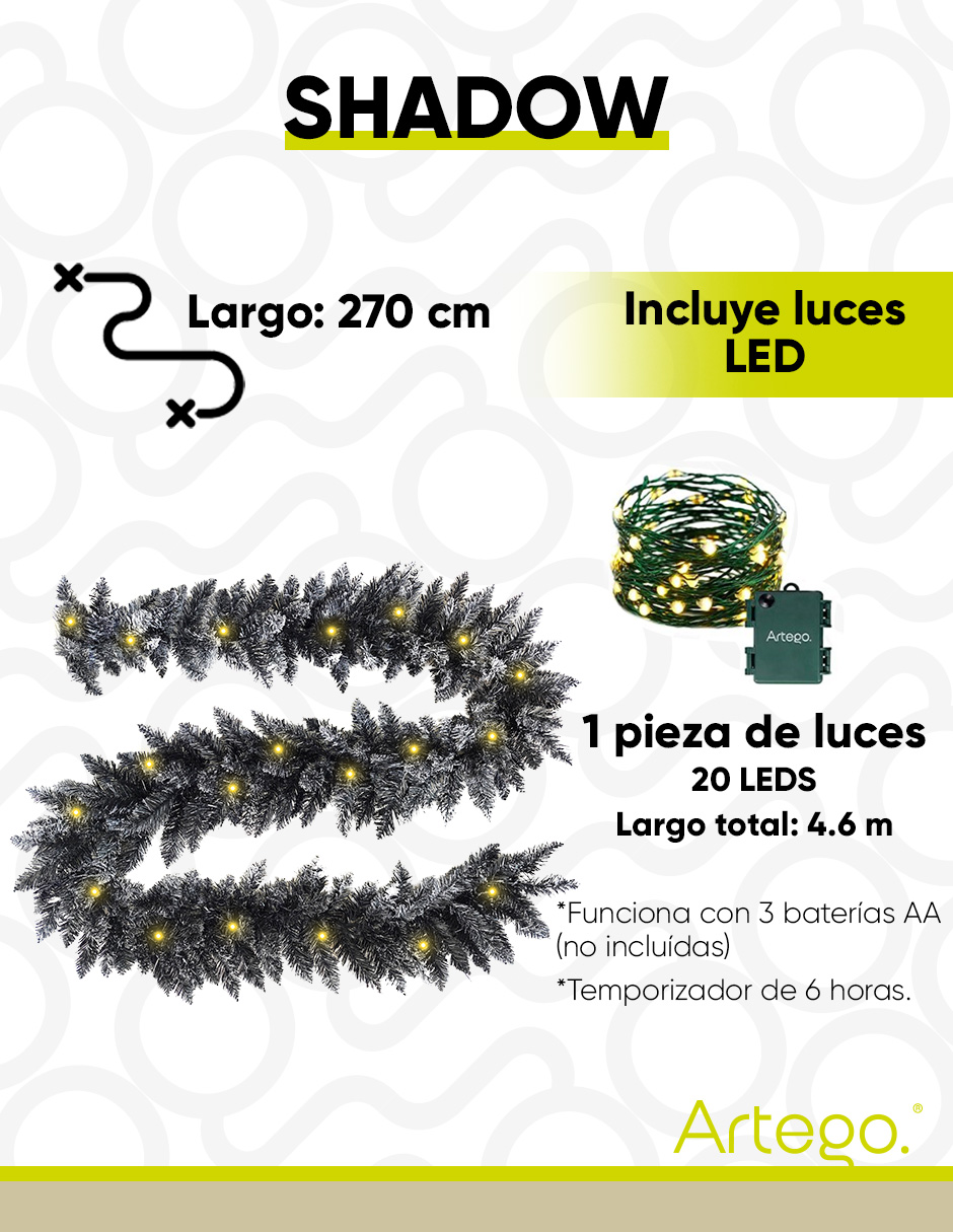 Foto 5 pulgar | Guirnalda De Navidad Shadow Decorativa Navideña 270cm Con Luces Led Semi Nevada Color Negro Natural Decoración Realista