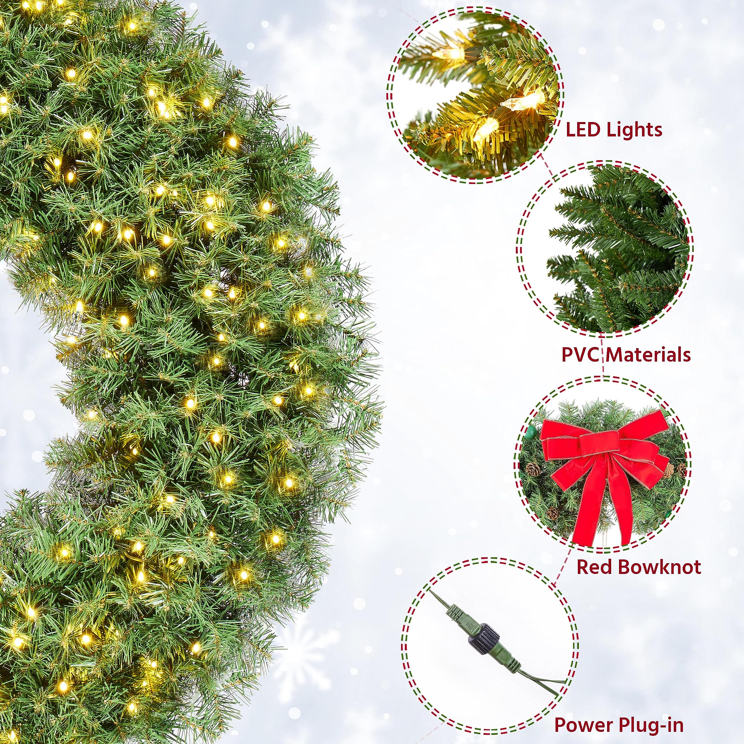 Foto 6 pulgar | Corona Navideña Yaheetech De 120 Cm Con 200 Luces Led Y Lazo - Venta Internacional.