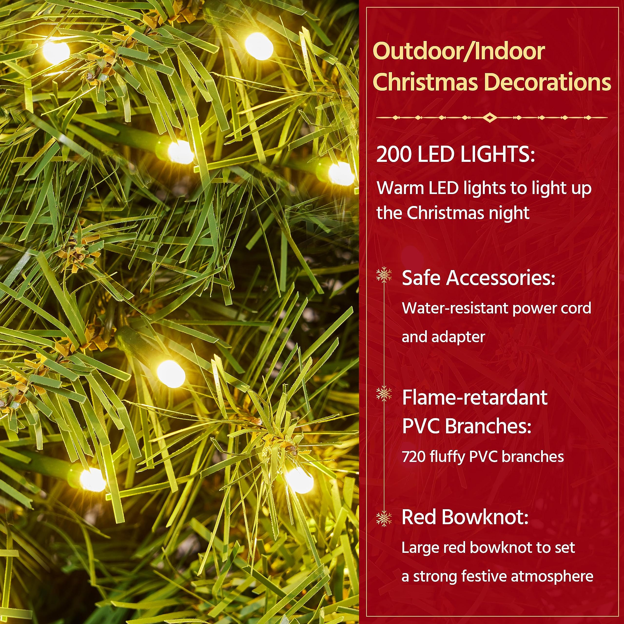 Foto 7 | Corona Navideña Yaheetech De 120 Cm Con 200 Luces Led Y Lazo - Venta Internacional.