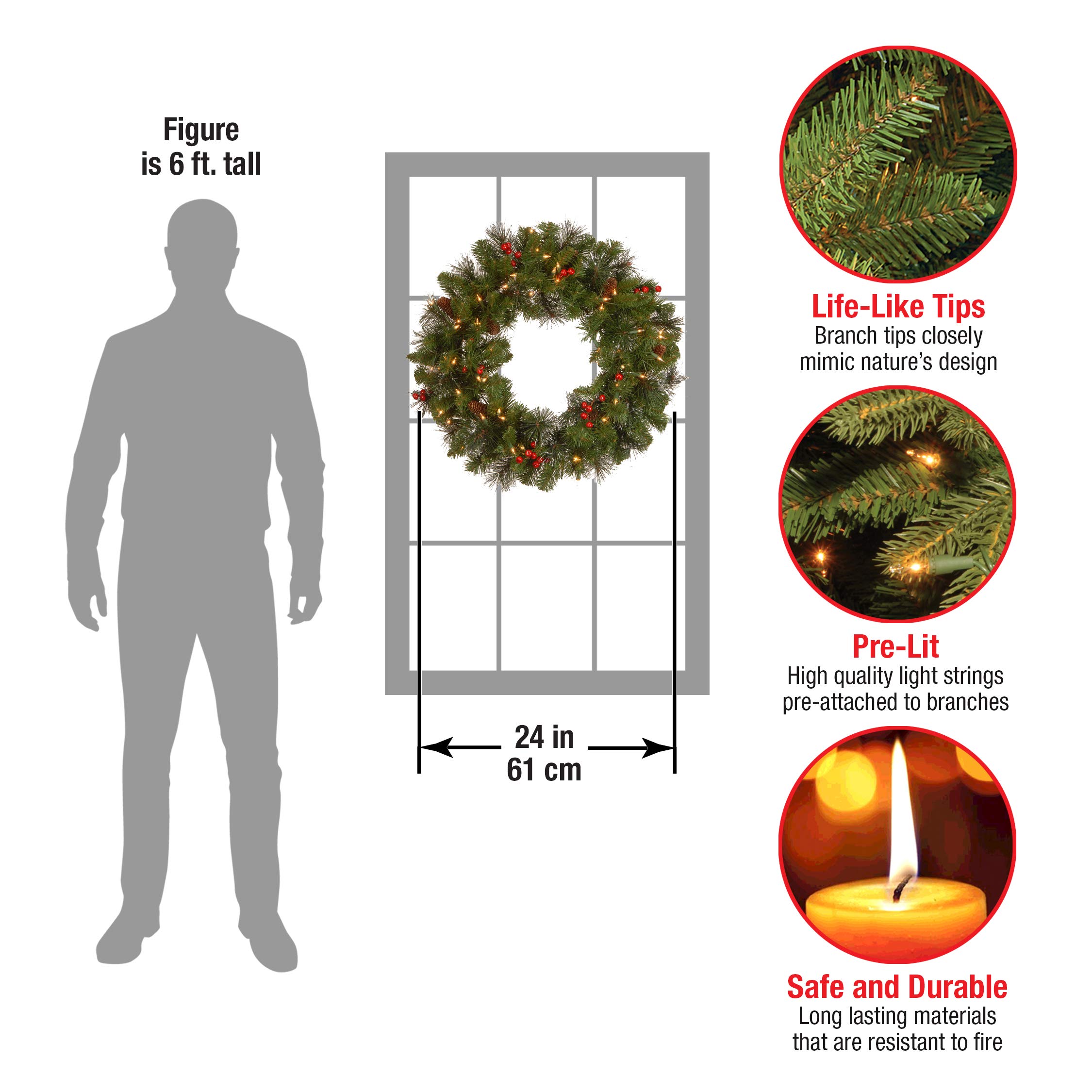 Foto 4 pulgar | Corona De Navidad National Tree Company Crestwood Spruce 24 Cm - Venta Internacional.