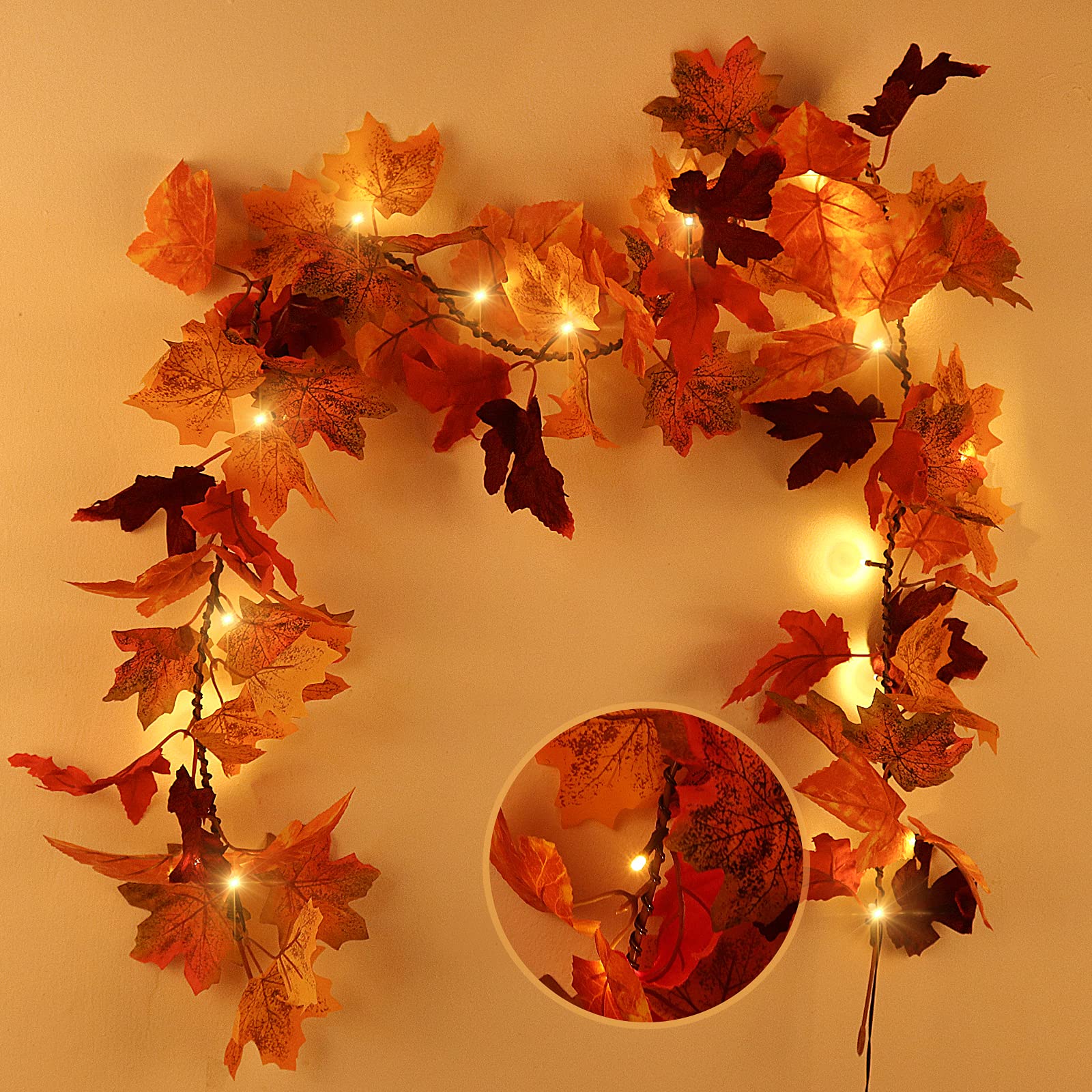 Foto 1 | Guirnalda De Otoño Recutms Con Hojas De Arce Con Luces, 1 Unidad, Roja, 1,7 M - Venta Internacional.