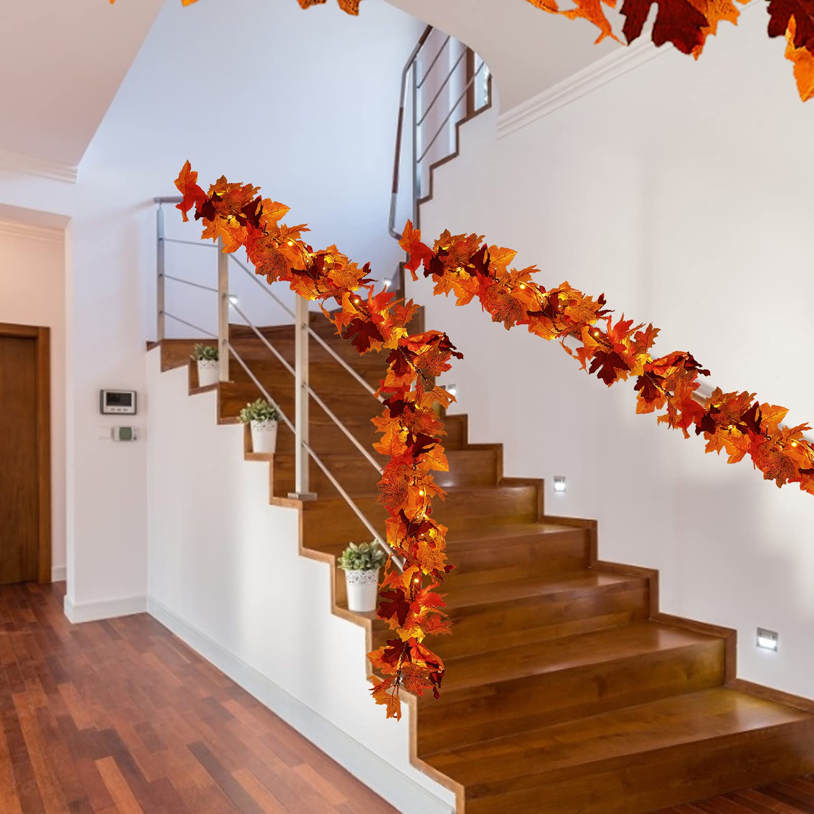 Foto 6 | Guirnalda De Otoño Recutms Con Hojas De Arce Con Luces, 1 Unidad, Roja, 1,7 M - Venta Internacional.