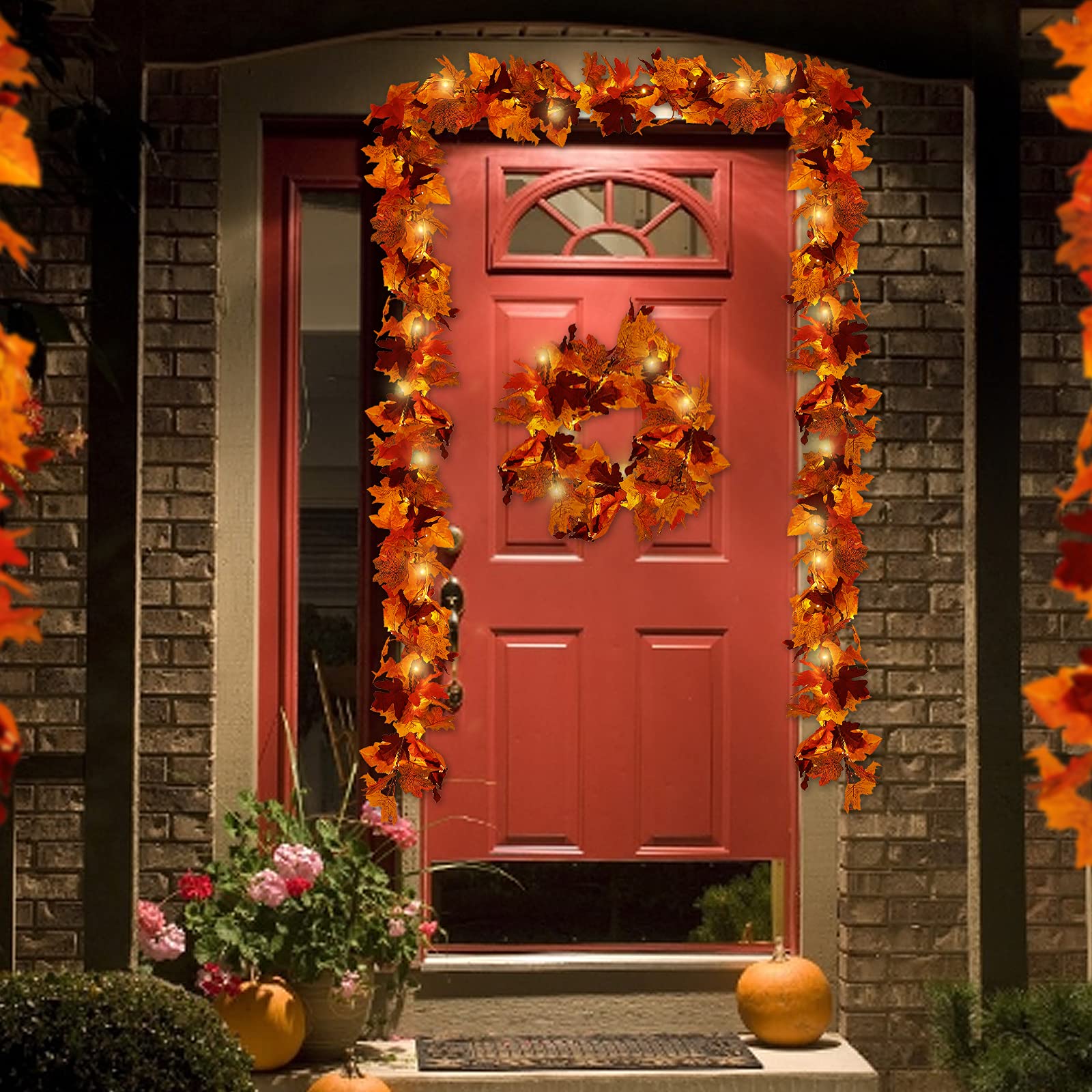 Foto 7 | Guirnalda De Otoño Recutms Con Hojas De Arce Con Luces, 1 Unidad, Roja, 1,7 M - Venta Internacional.