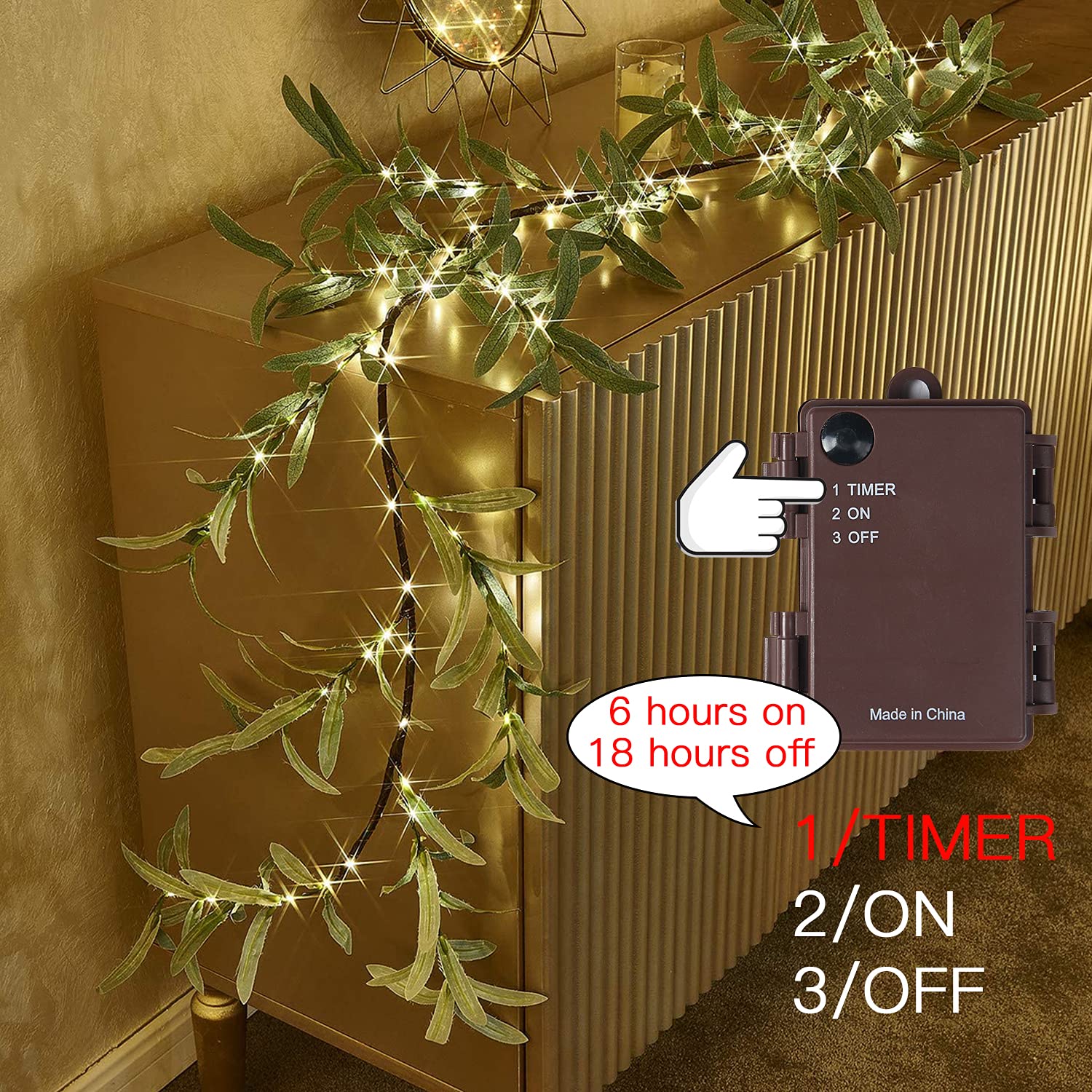 Foto 4 pulgar | Guirnalda De Luces Led Con 96 Luces Led, Color Olivo, Diseño Fudios, 6 Pies, Con Temporizador - Venta Internacional.