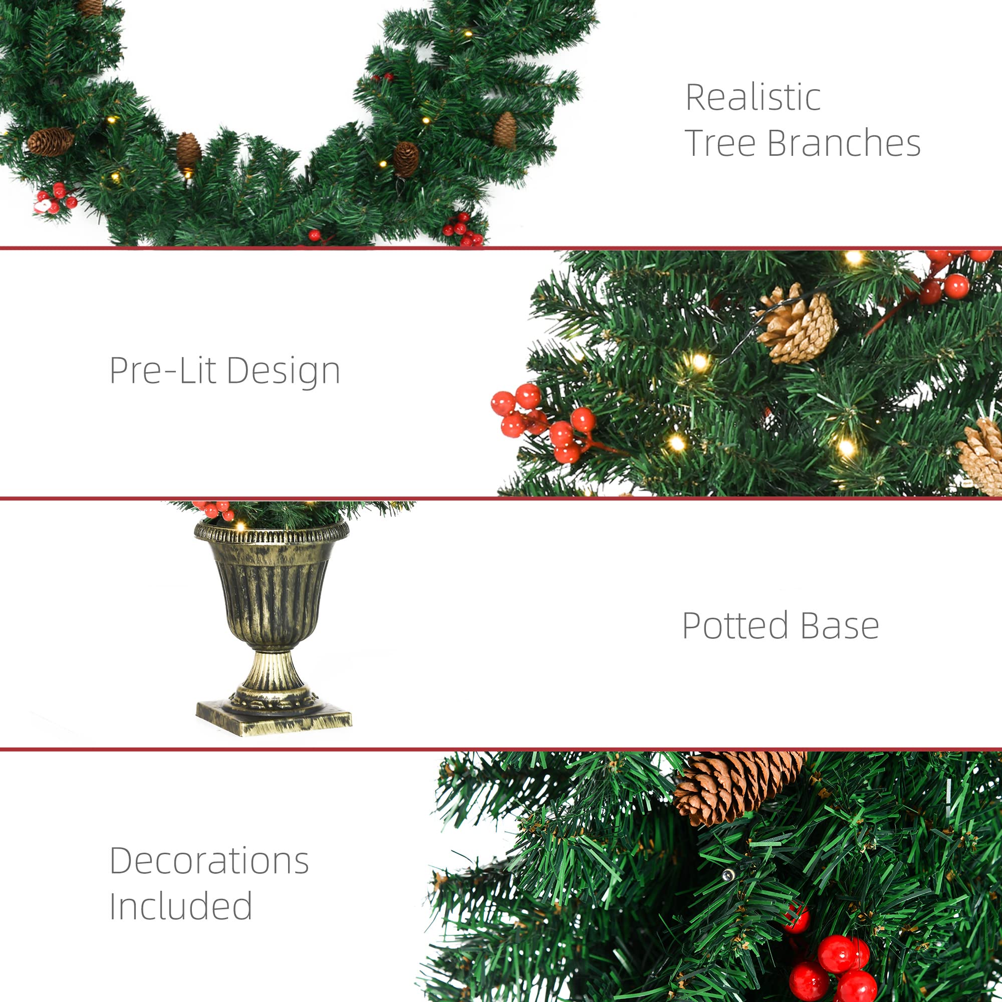 Foto 7 | Set De Decoración Navideña Homcom Prelit De 4 Piezas Con Luces Led - Venta Internacional.