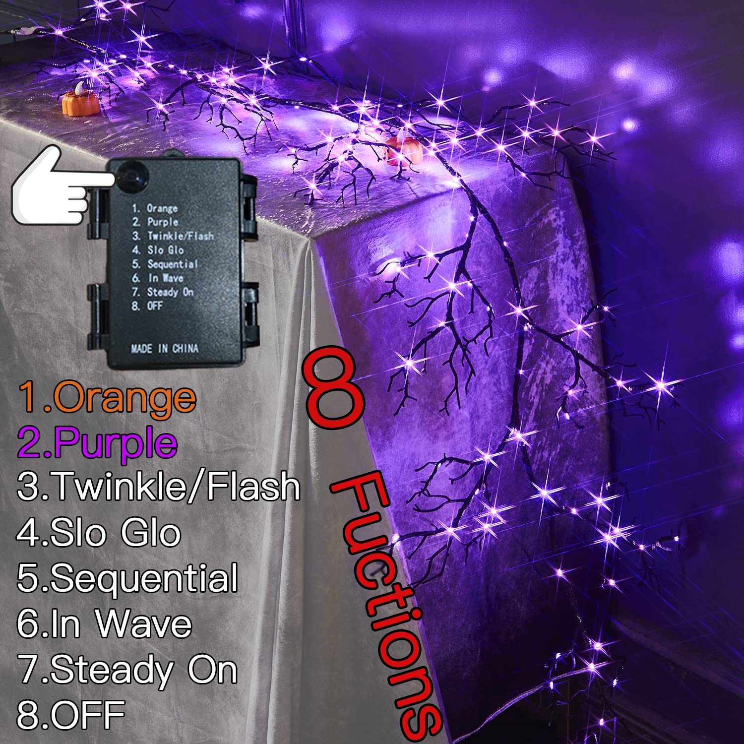 Foto 3 pulgar | Guirnalda De Halloween Fudios Iluminada Con 120 Led Naranjas/morados De 6 Pies - Venta Internacional.