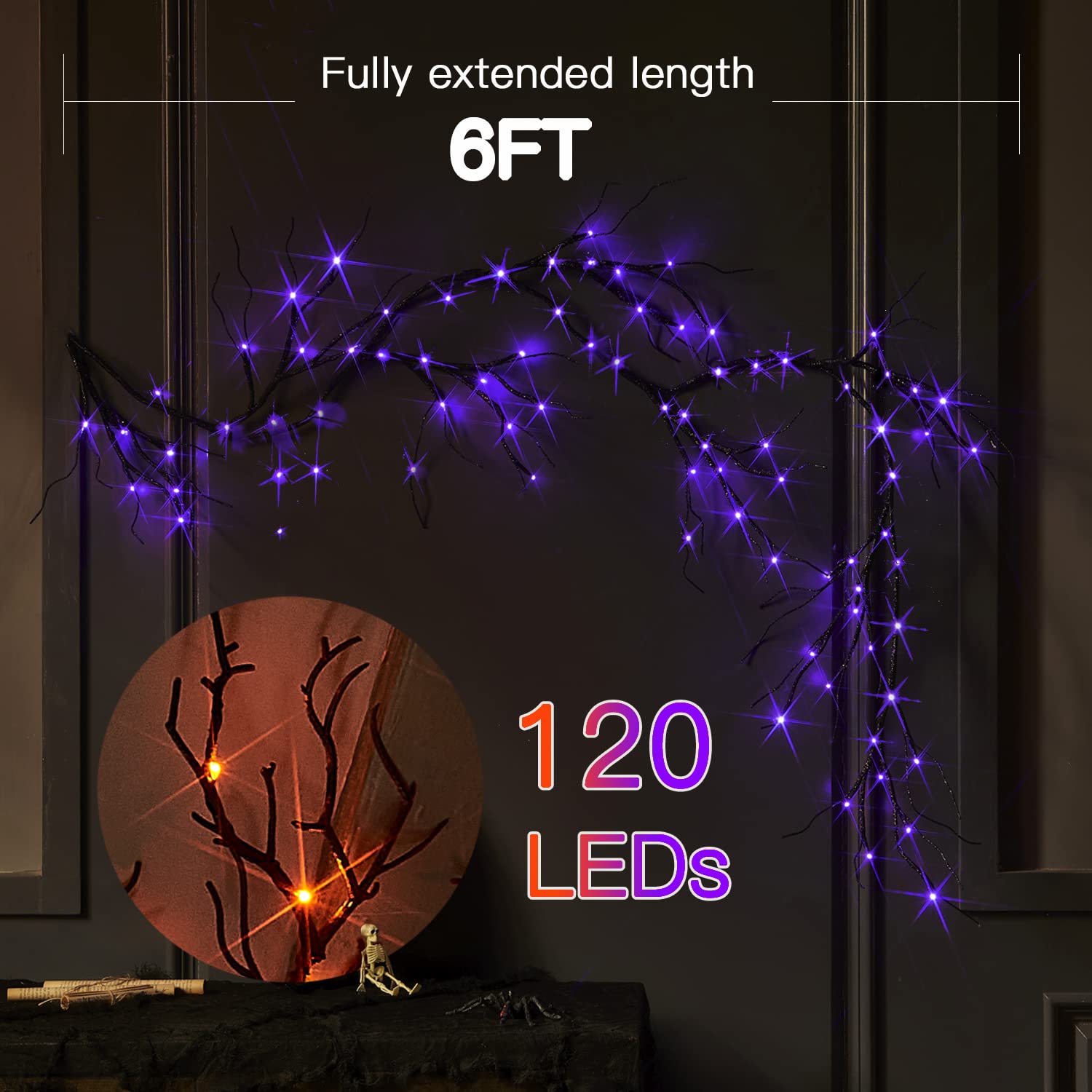 Foto 5 pulgar | Guirnalda De Halloween Fudios Iluminada Con 120 Led Naranjas/morados De 6 Pies - Venta Internacional.