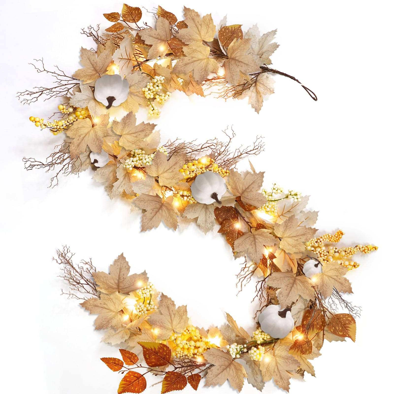 [guirnalda De Otoño] Turnmeon Con Hojas De Arce De 6 Pies Y Luces De Acción De Gracias - Venta Internacional. $756