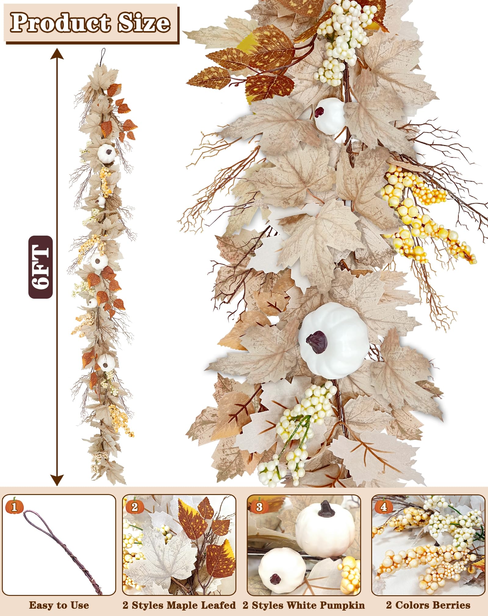 Foto 2 | [guirnalda De Otoño] Turnmeon Con Hojas De Arce De 6 Pies Y Luces De Acción De Gracias - Venta Internacional.