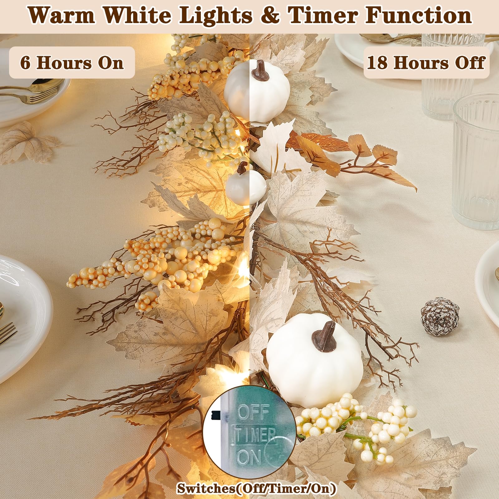 Foto 4 | [guirnalda De Otoño] Turnmeon Con Hojas De Arce De 6 Pies Y Luces De Acción De Gracias - Venta Internacional.