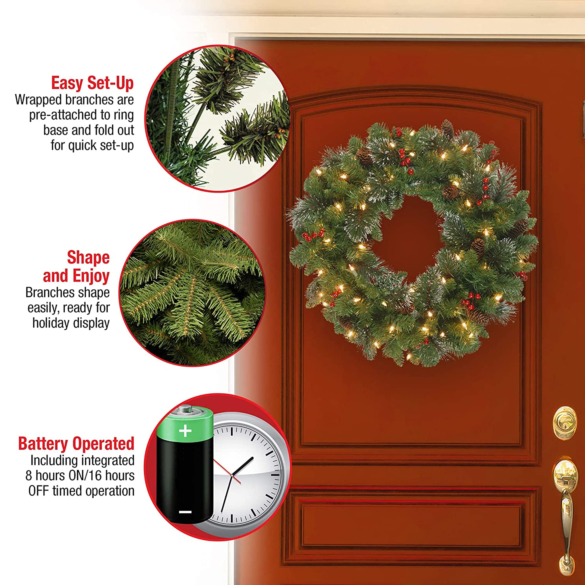 Foto 4 | Corona De Navidad De National Tree Company Crestwood, Abeto, 30 Cm - Venta Internacional.