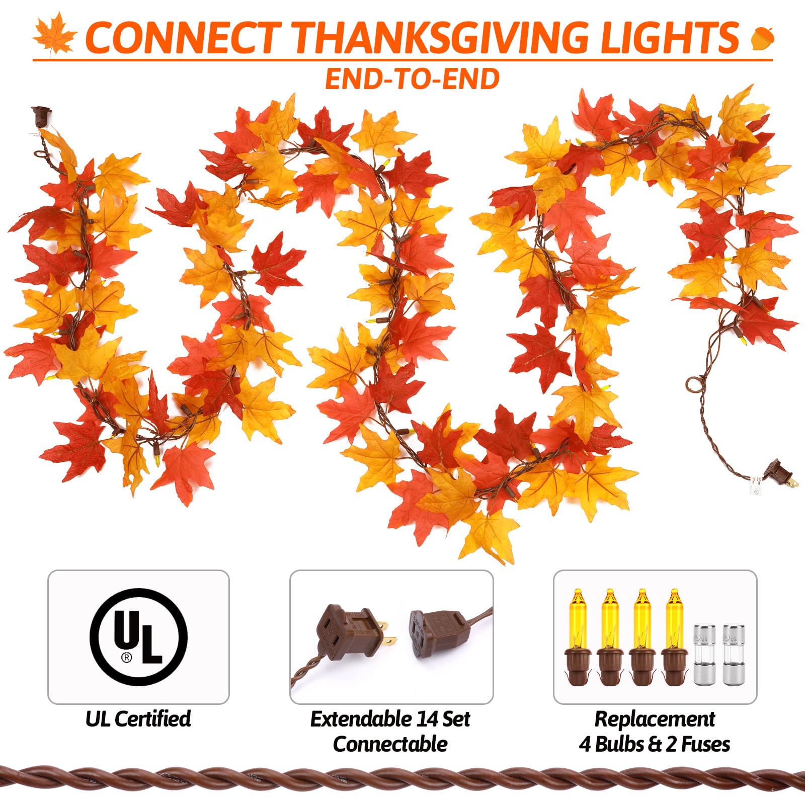 Foto 4 pulgar | Guirnalda De Otoño Ocato Para Decoración De Otoño Con Luces De 3,3 M Para Acción De Gracias - Venta Internacional.