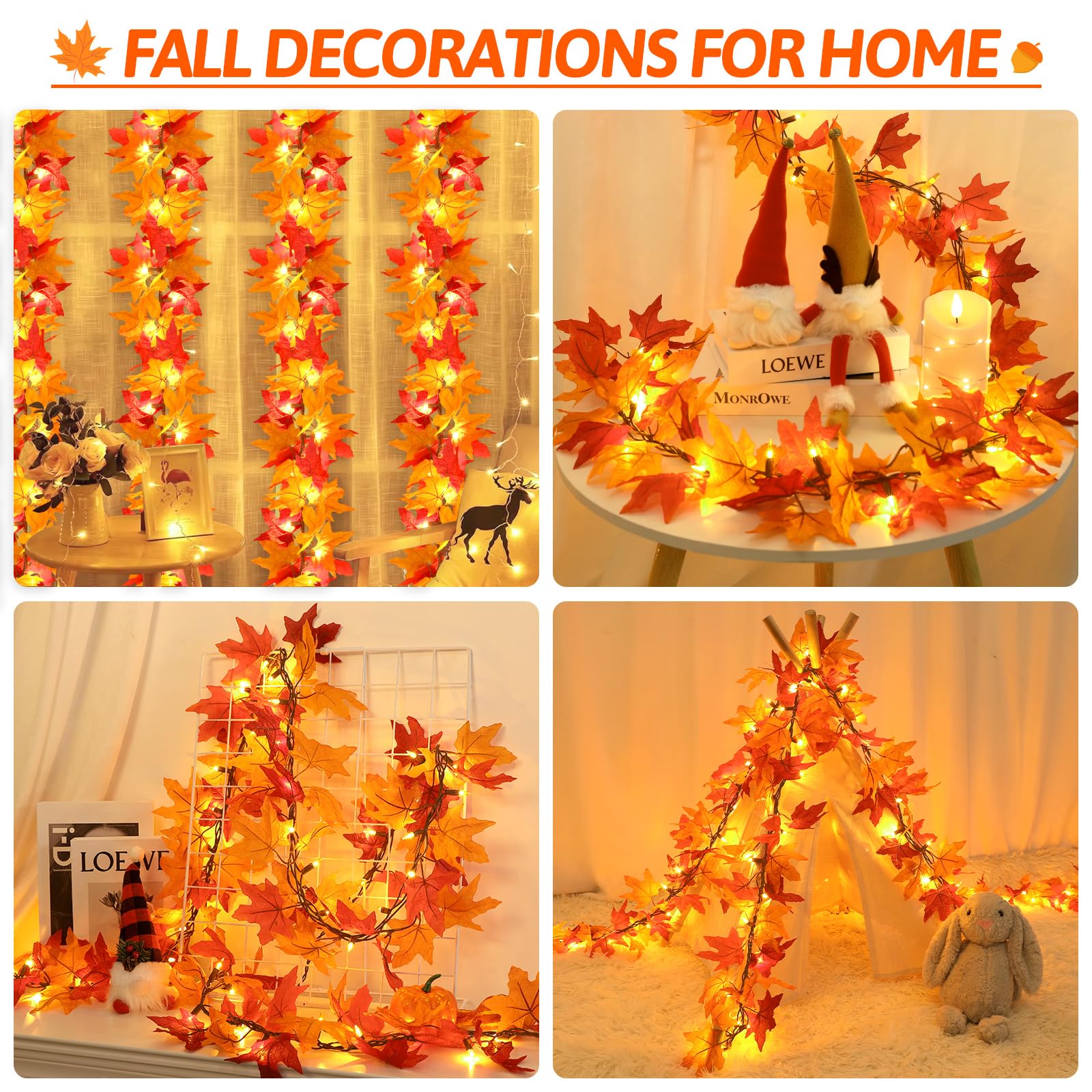 Foto 5 pulgar | Guirnalda De Otoño Ocato Para Decoración De Otoño Con Luces De 3,3 M Para Acción De Gracias - Venta Internacional.