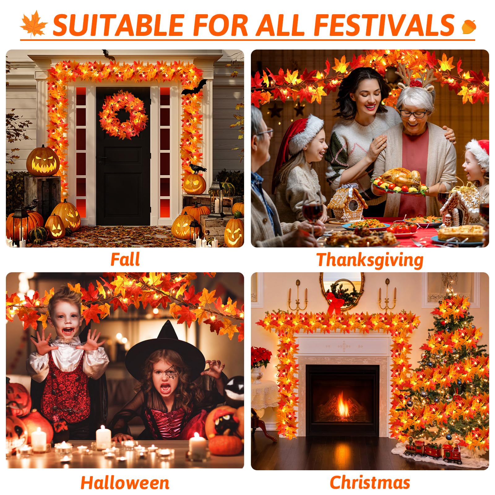Foto 6 | Guirnalda De Otoño Ocato Para Decoración De Otoño Con Luces De 3,3 M Para Acción De Gracias - Venta Internacional.