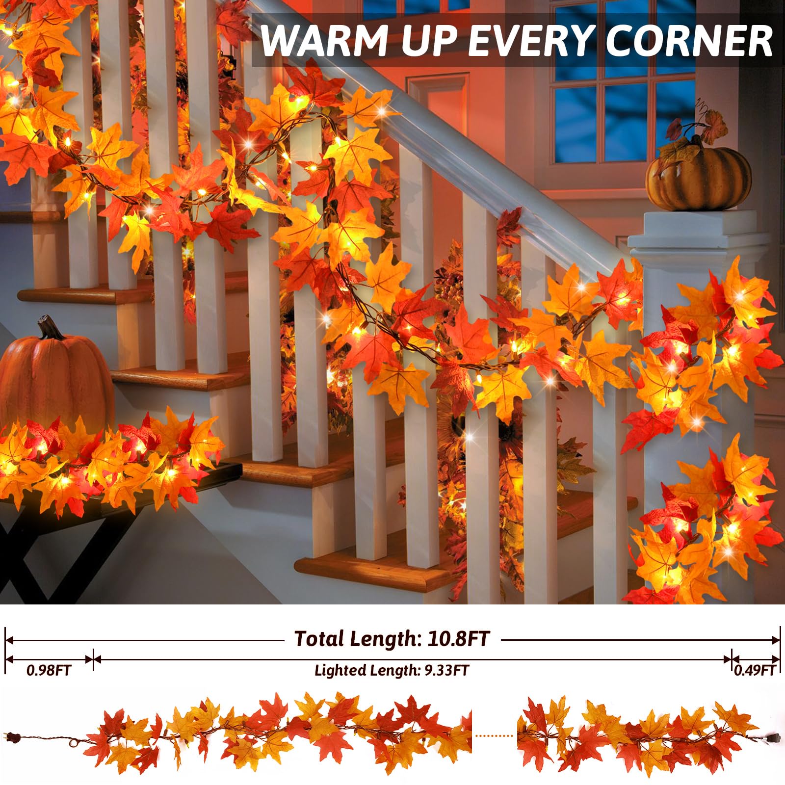 Foto 8 pulgar | Guirnalda De Otoño Ocato Para Decoración De Otoño Con Luces De 3,3 M Para Acción De Gracias - Venta Internacional.
