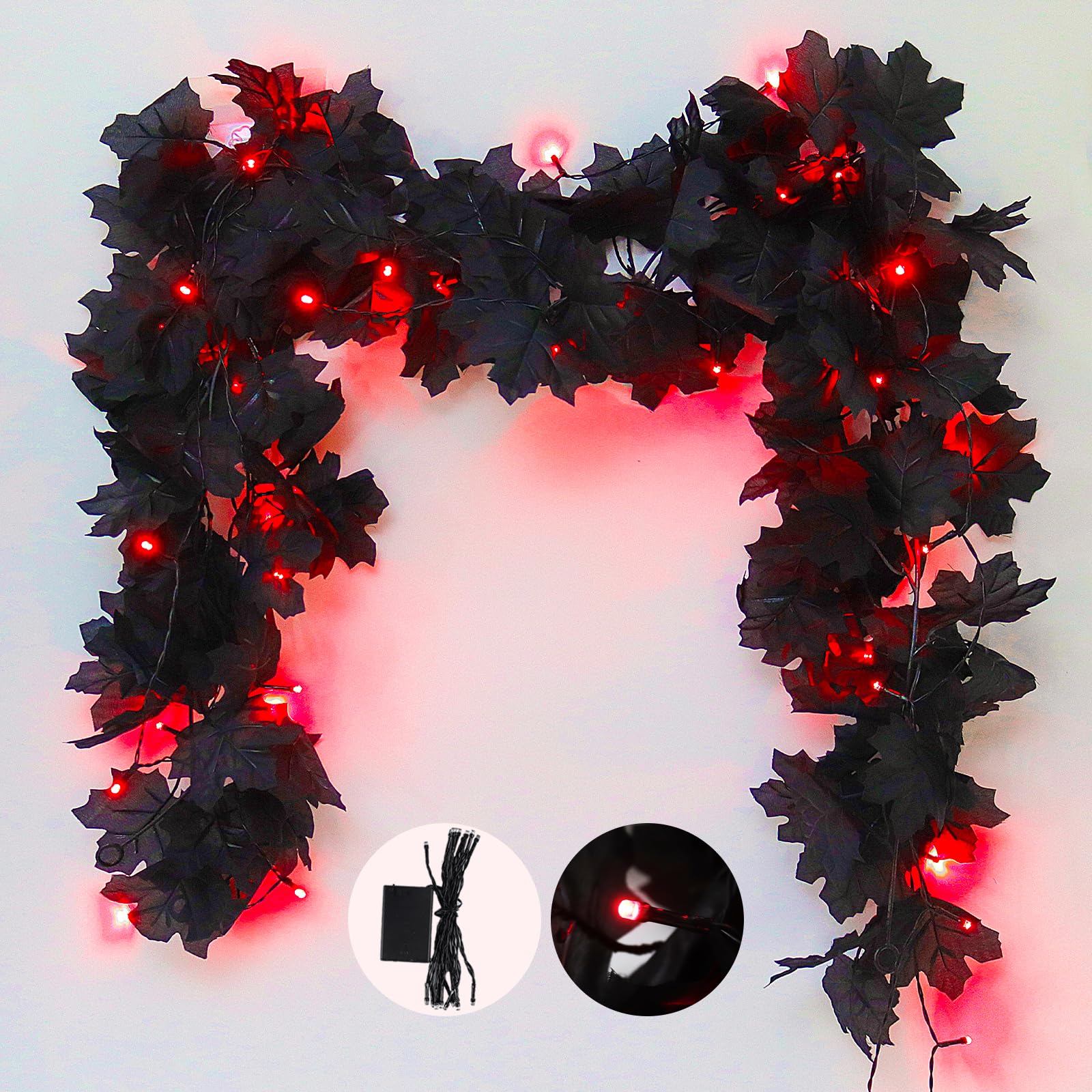 Foto 2 pulgar | Garland Recutms Halloween Otoño Con Luces En Forma De Hoja De Arce Negra X2 - Venta Internacional.