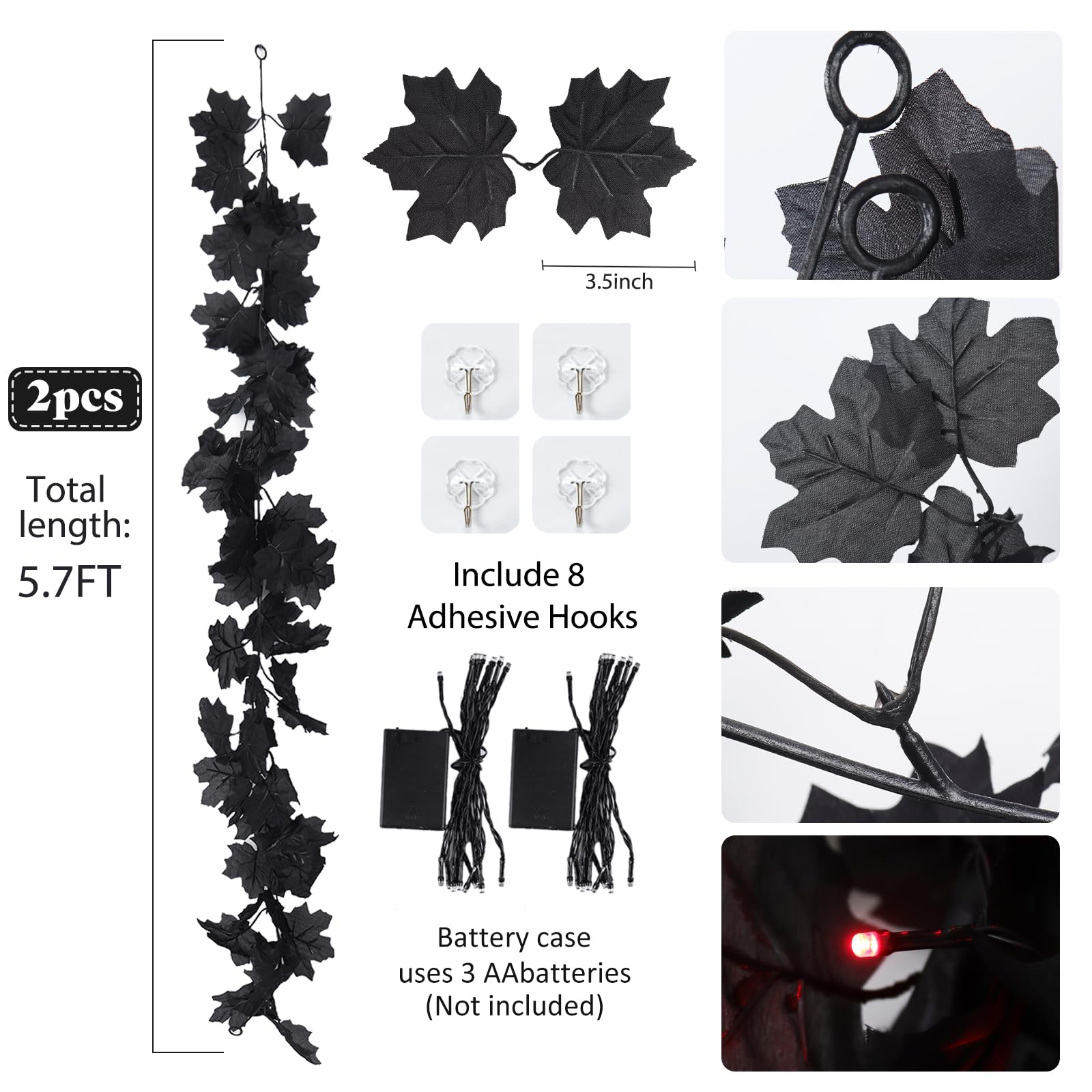 Foto 4 pulgar | Garland Recutms Halloween Otoño Con Luces En Forma De Hoja De Arce Negra X2 - Venta Internacional.