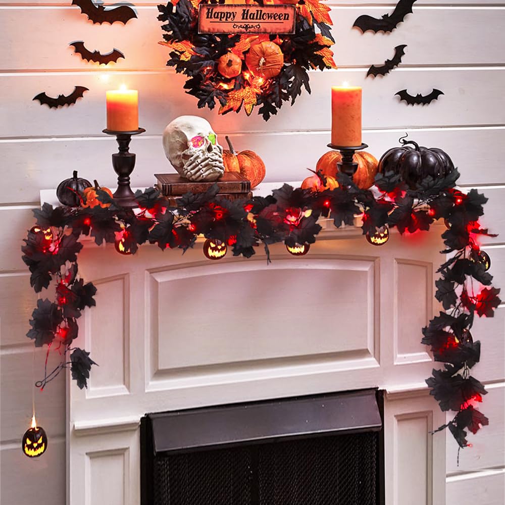 Foto 6 pulgar | Garland Recutms Halloween Otoño Con Luces En Forma De Hoja De Arce Negra X2 - Venta Internacional.