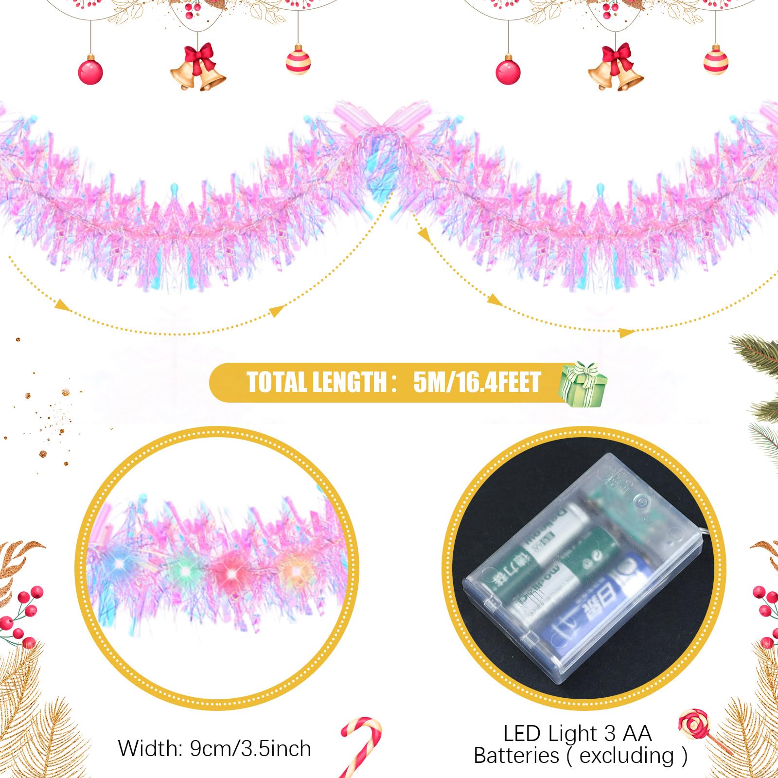Foto 2 | Guirnalda Con Diseño De Árbol De Navidad, Diseño Kingdder, Preiluminada, Con Luces, 5 M - Venta Internacional.