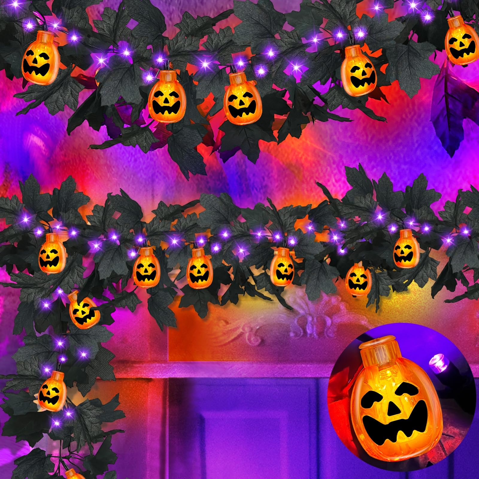 Guirnalda De Halloween Turnmeon 3d Con Forma De Calabaza Con Temporizador De 13 Pies Y 40 Led - Venta Internacional.