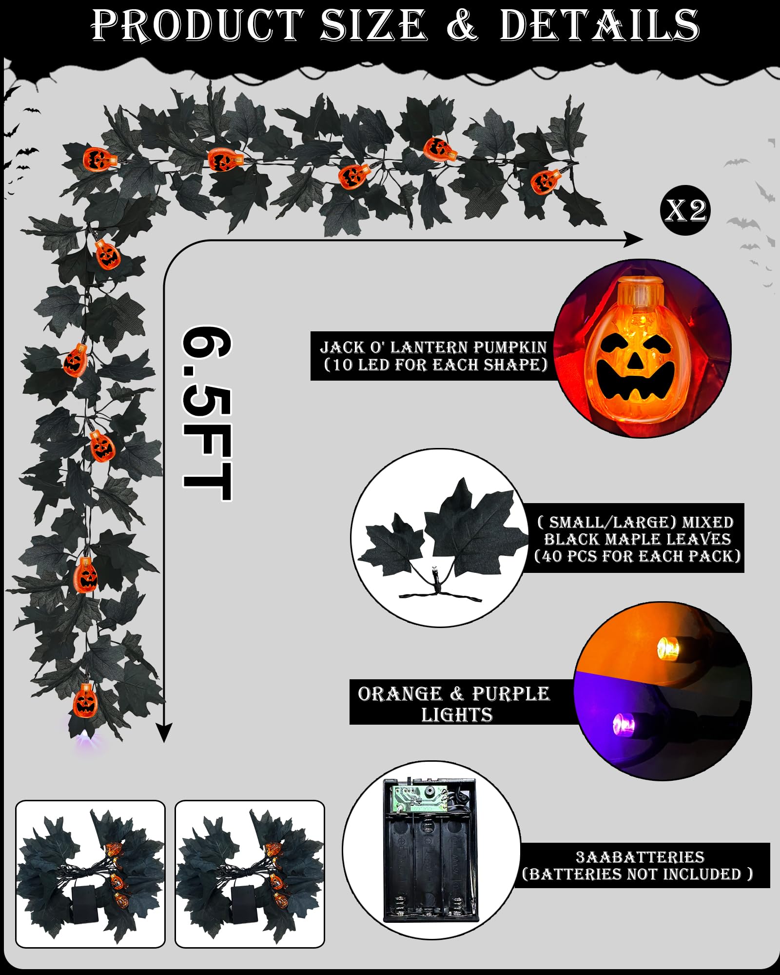 Foto 3 pulgar | Guirnalda De Halloween Turnmeon 3d Con Forma De Calabaza Con Temporizador De 13 Pies Y 40 Led - Venta Internacional.