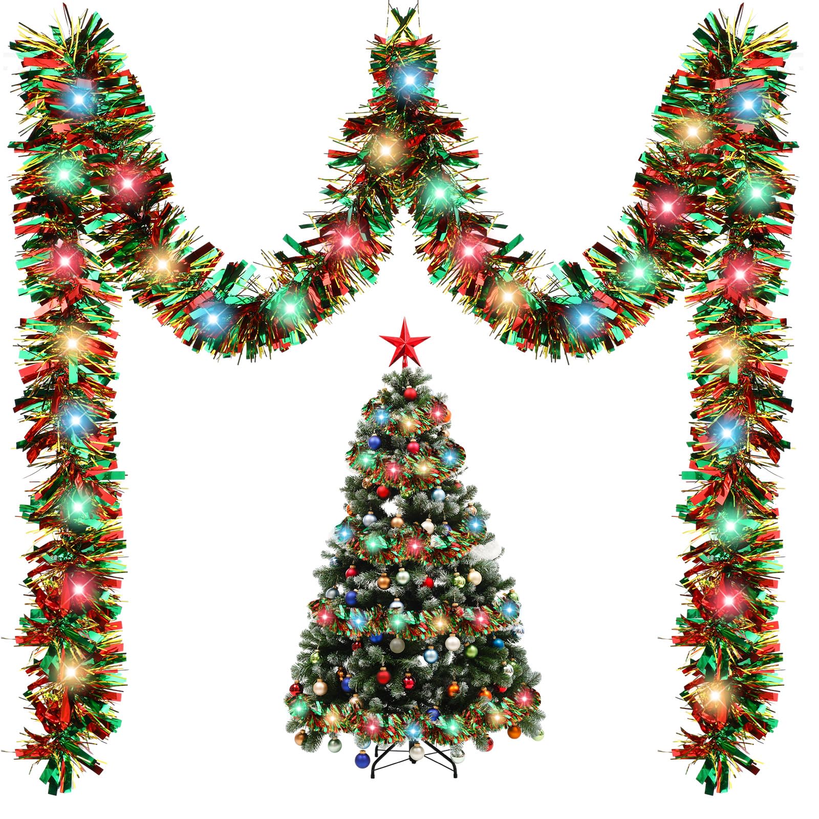 Guirnalda Con Diseño De Árbol De Navidad, Diseño Kingdder, Preiluminada, Con Luces, 5 M - Venta Internacional.