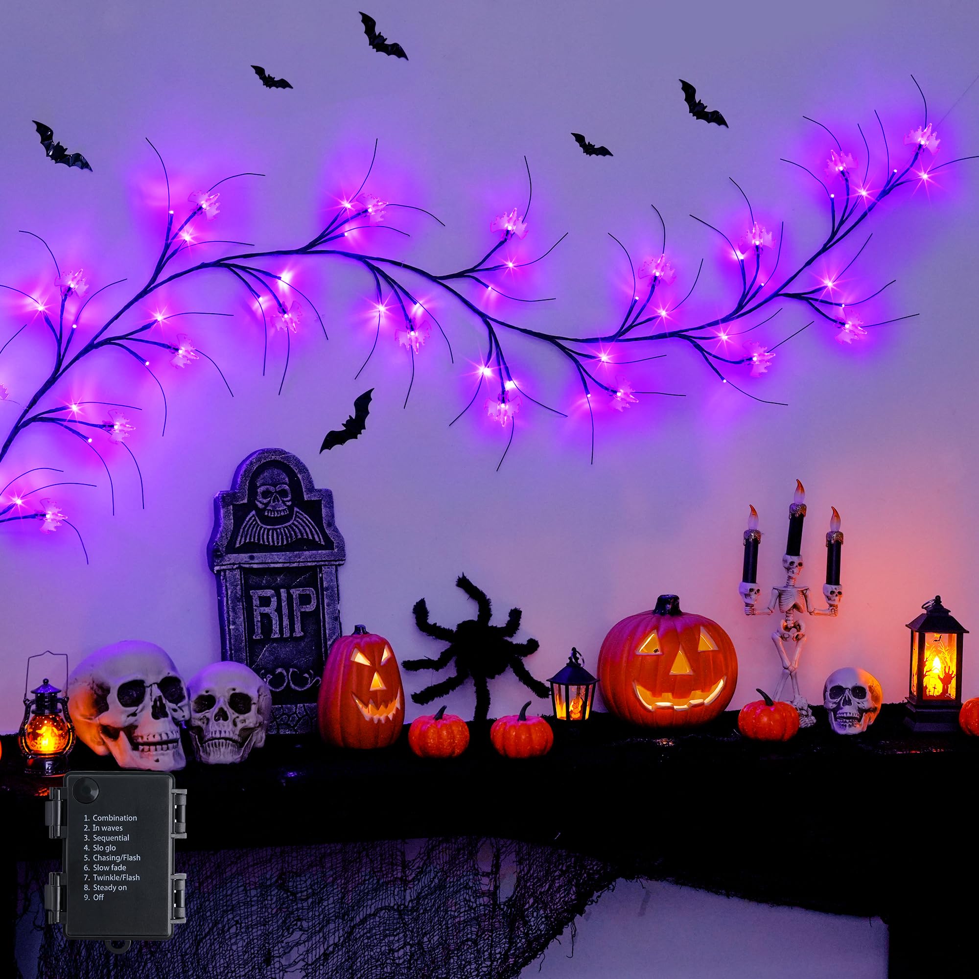 Foto 2 pulgar | Guirnalda De Halloween Jmexsuss De 1,8 M Con 54 Luces Led De Murciélagos Morados - Venta Internacional.