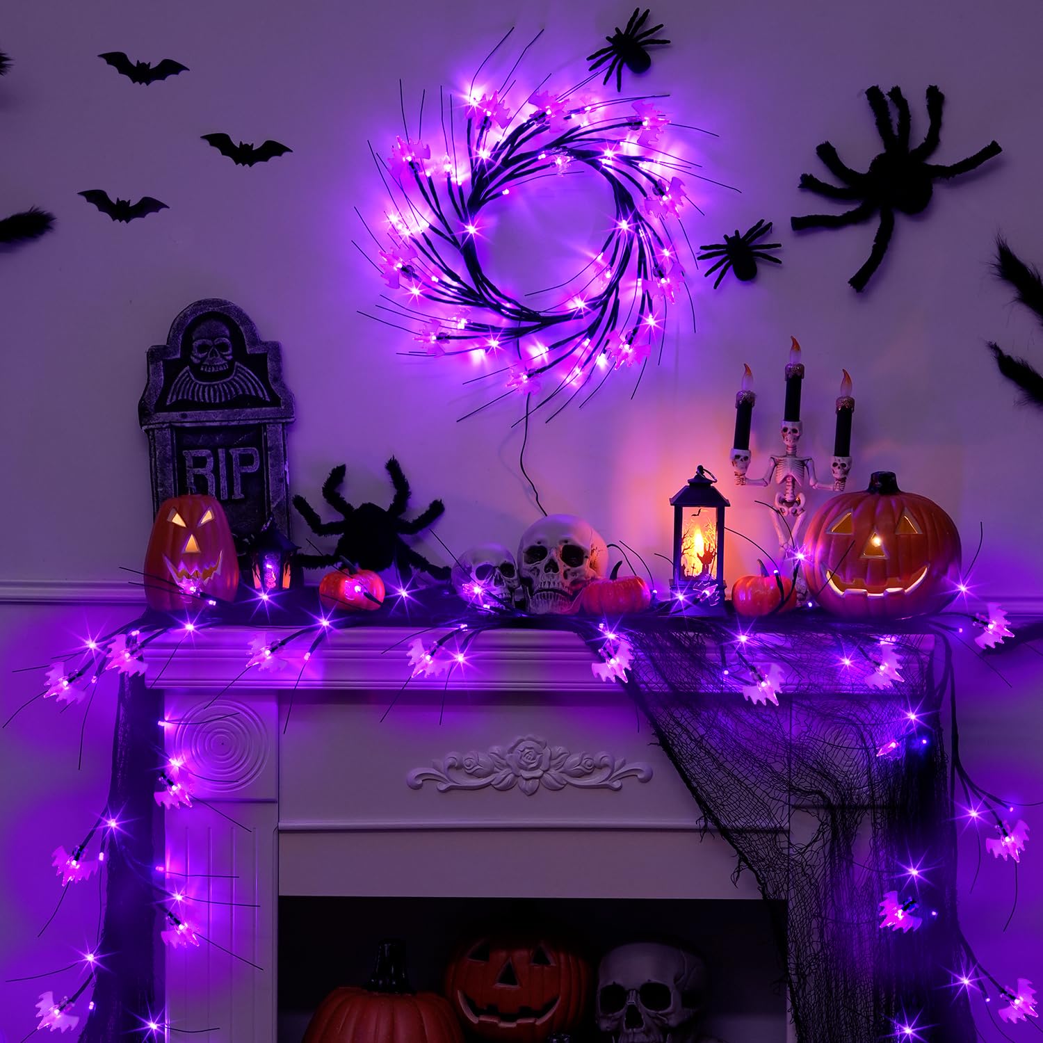 Foto 4 pulgar | Guirnalda De Halloween Jmexsuss De 1,8 M Con 54 Luces Led De Murciélagos Morados - Venta Internacional.